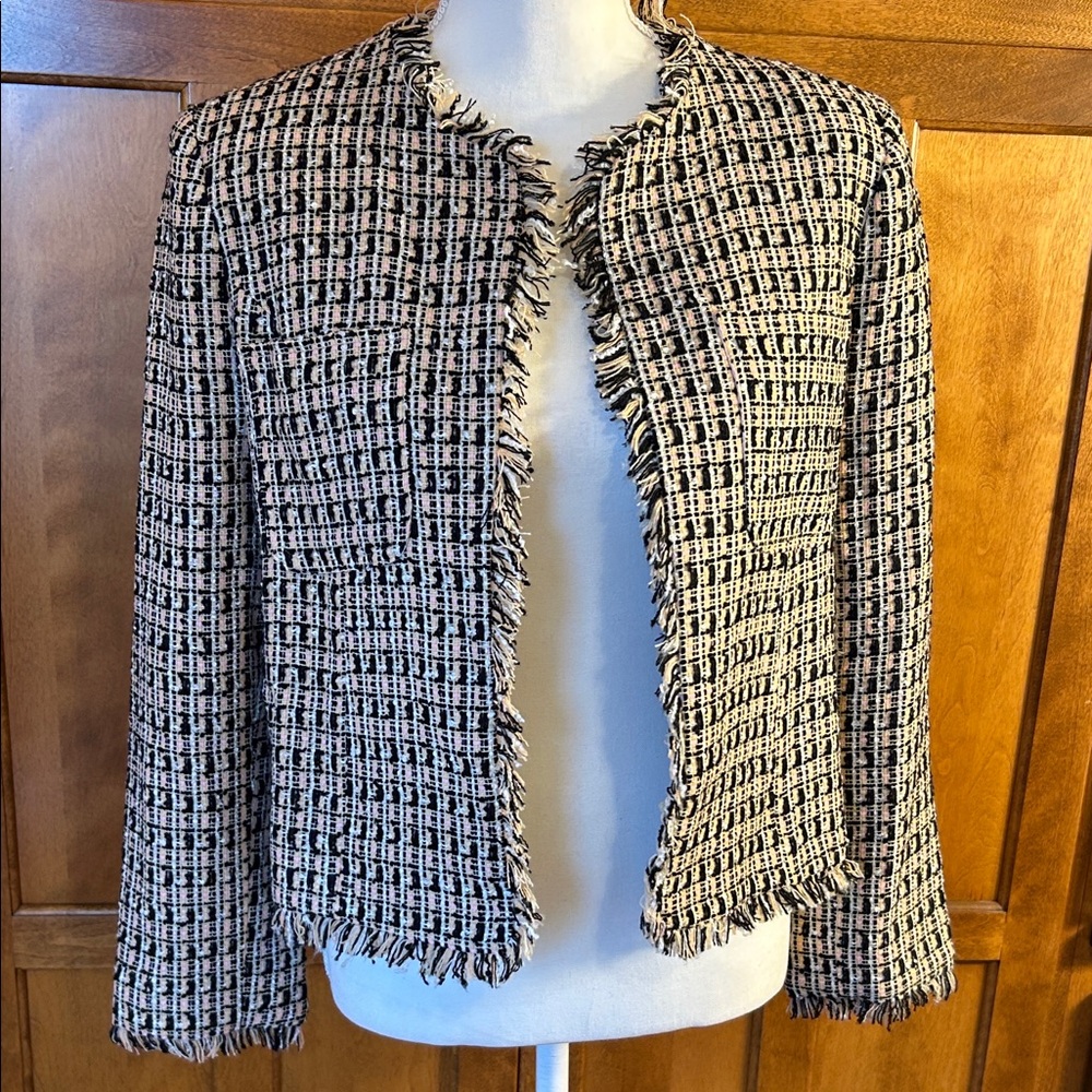 NWT Buru Womens Cropped Black & Blush Tweed Everyday Blazer   Sz S